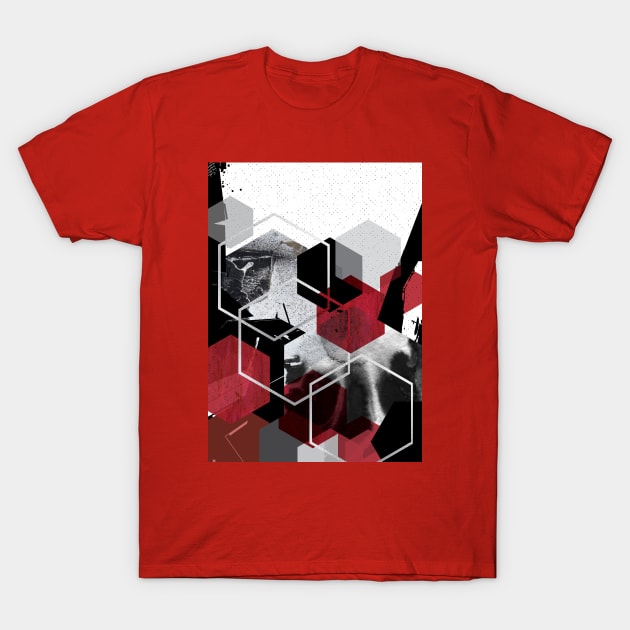 Red and Black Abstract City T-Shirt by UrbanEpiphany